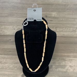 Nordstrom Rack Silver Tone Wood & Plastic Beaded Mens Sizing Strung Necklace 18"
